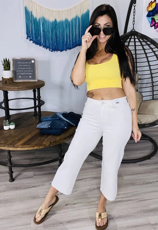 Judy Blue - White High-Waisted Cropped Wide Leg Jeans - Reg/Plus