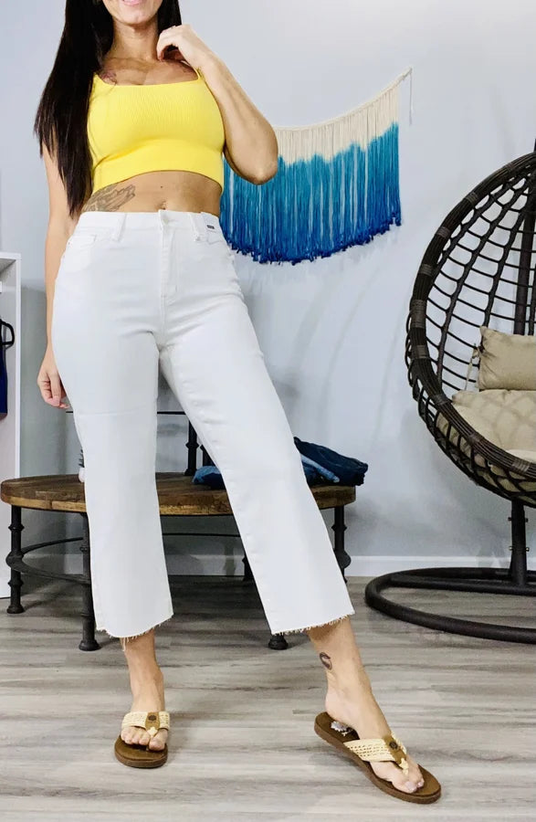 Judy Blue - White High-Waisted Cropped Wide Leg Jeans - Reg/Plus