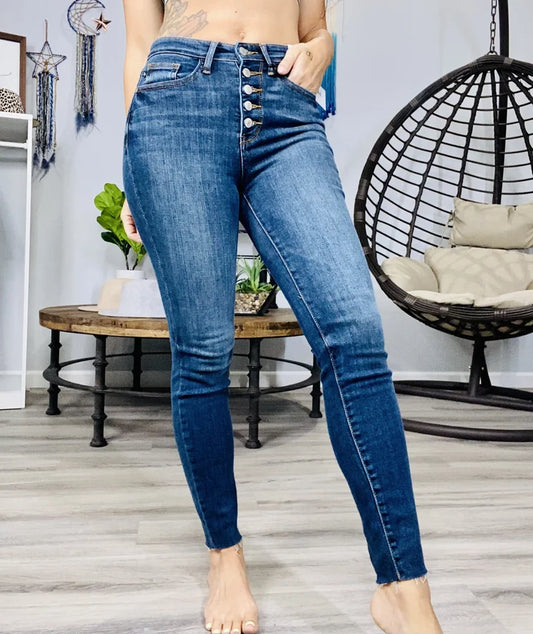 Judy Blue - "Felicity" High-Waisted Button Fly Skinny Jeans - Reg/Plus