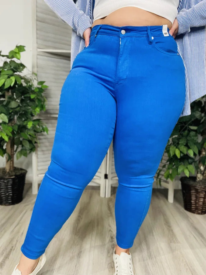 Judy Blue - "Brianna" Cobalt Blue High-Waisted Tummy Control Skinny Jeans - Reg/Plus