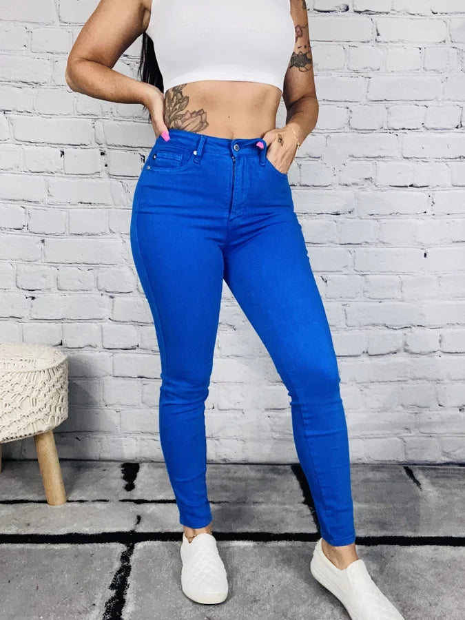 Judy Blue - "Brianna" Cobalt Blue High-Waisted Tummy Control Skinny Jeans - Reg/Plus