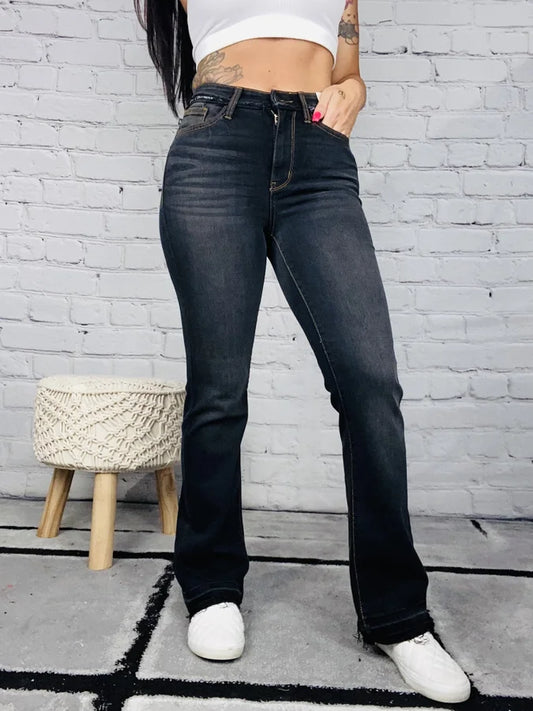 Judy Blue - "Sabrina" Black High-Waisted Slim Bootcut Jeans - Reg/Plus