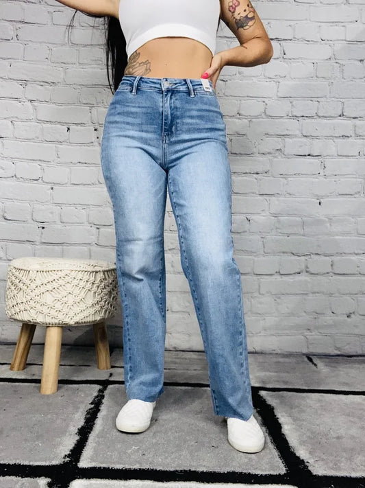 Judy Blue - "Hannah" Medium Blue High-Waisted Wide Leg Jeans - Reg/Plus