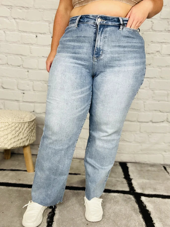 Judy Blue - "Hannah" Medium Blue High-Waisted Wide Leg Jeans - Reg/Plus