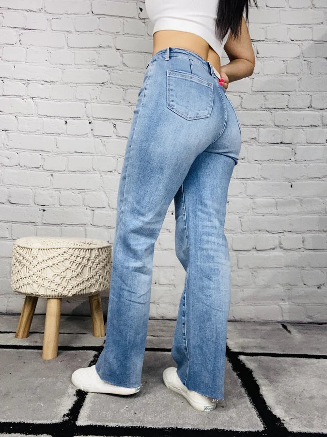 Judy Blue - "Hannah" Medium Blue High-Waisted Wide Leg Jeans - Reg/Plus