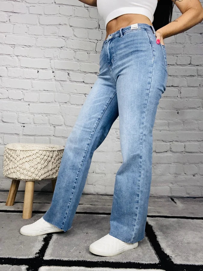 Judy Blue - "Hannah" Medium Blue High-Waisted Wide Leg Jeans - Reg/Plus