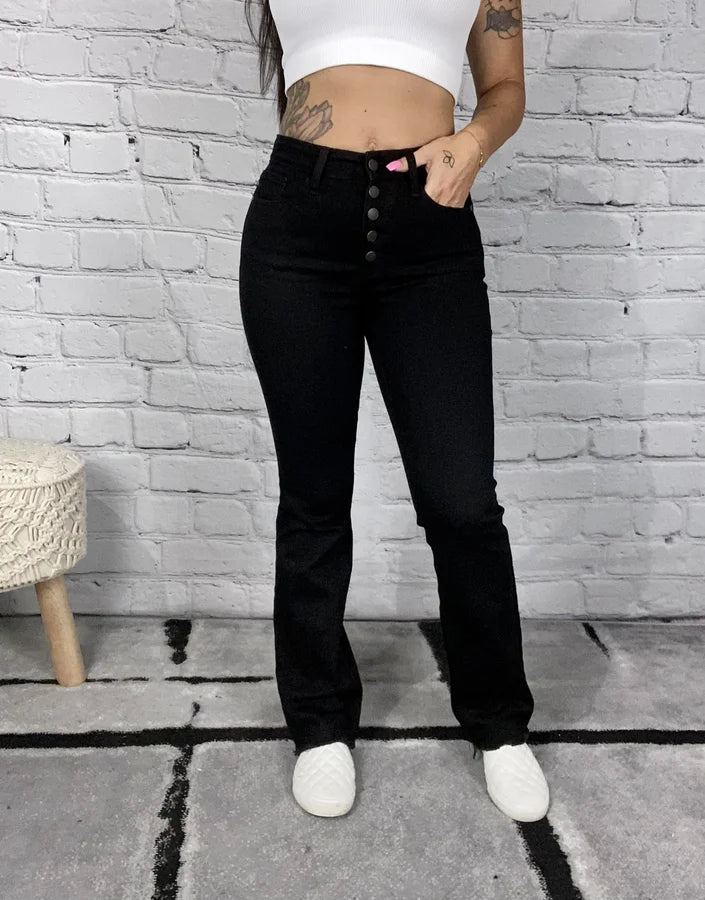 Judy Blue - "Melanie" Black High-Waisted Button Fly Bootcut Jeans - Reg/Plus