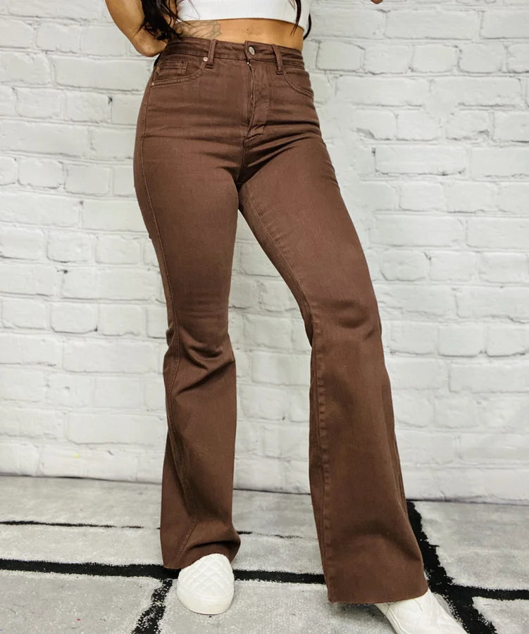 Judy Blue - "Daisy" Espresso High-Waisted Tummy Control Flare Jeans - Reg/Plus