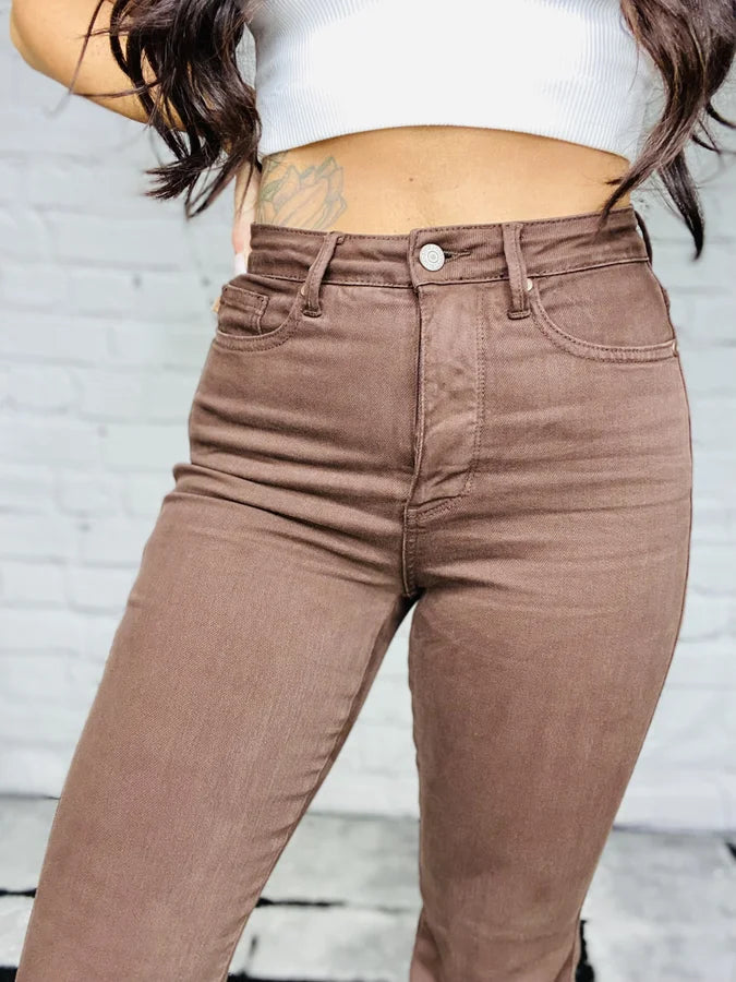 Judy Blue - "Daisy" Espresso High-Waisted Tummy Control Flare Jeans - Reg/Plus