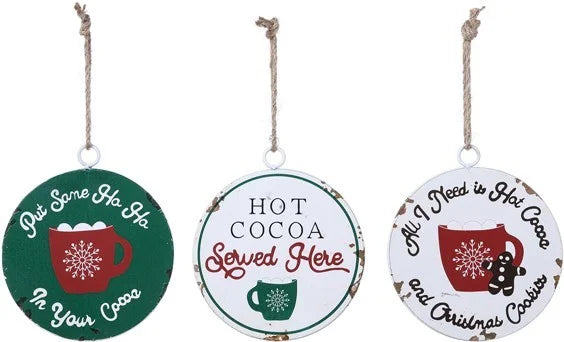 Metal Hot Cocoa Ornaments (3 Styles)