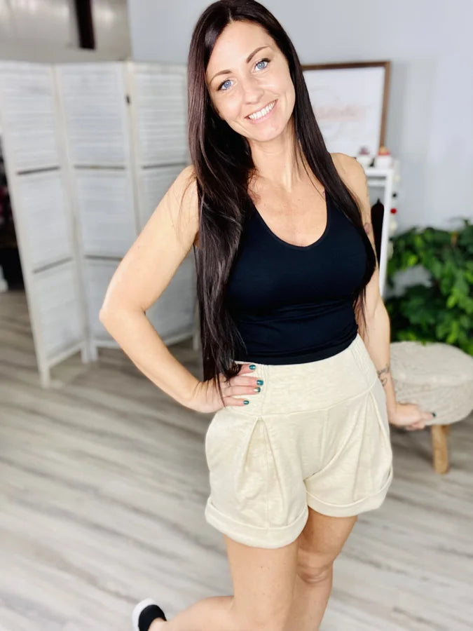 Reg/Plus Sand Smocked Waist Cuffed Shorts