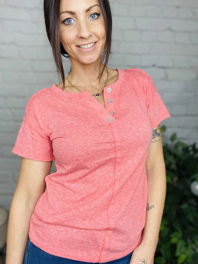 Coral Pink Short Sleeve Top
