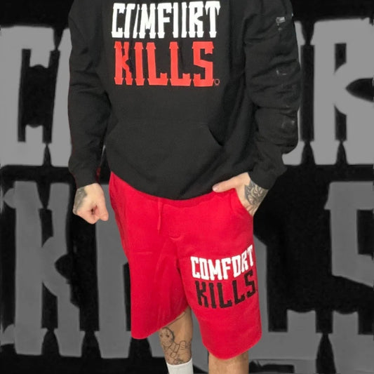 "Comfort Kills" Red Jogger Shorts