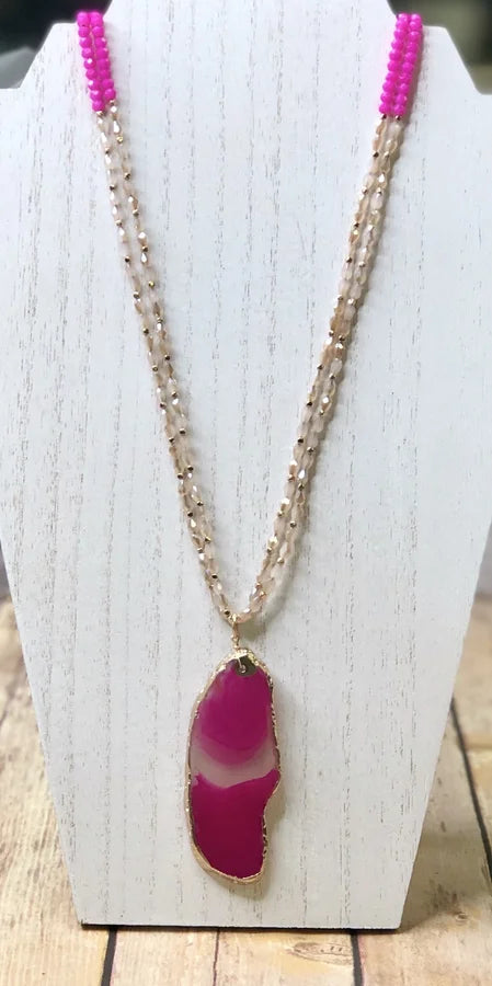 Color Crush Beaded Necklace w/ Fuchsia Natural Stone Pendant