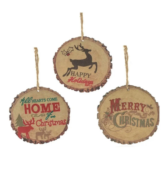 Wooden Plaque Ornaments (Set of 3)