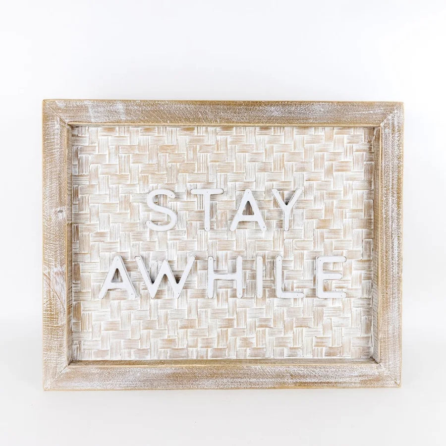 "Stay Awhile" Bamboo Wooden Framed Sign