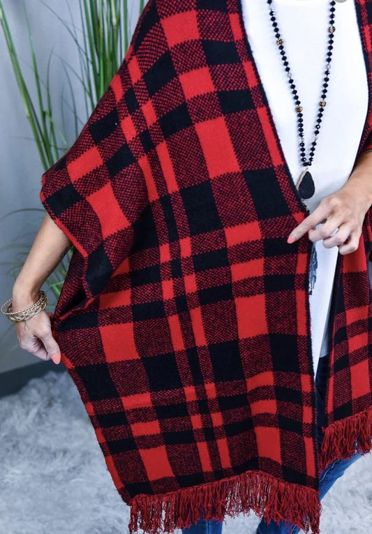 Red Buffalo Plaid Poncho-Style Sweater