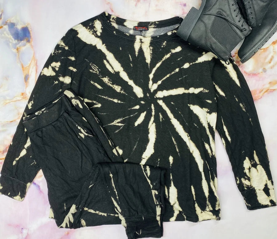 Black/Taupe Spiral Tie Dye Long Sleeve Top & Matching Joggers (Sold Separately)