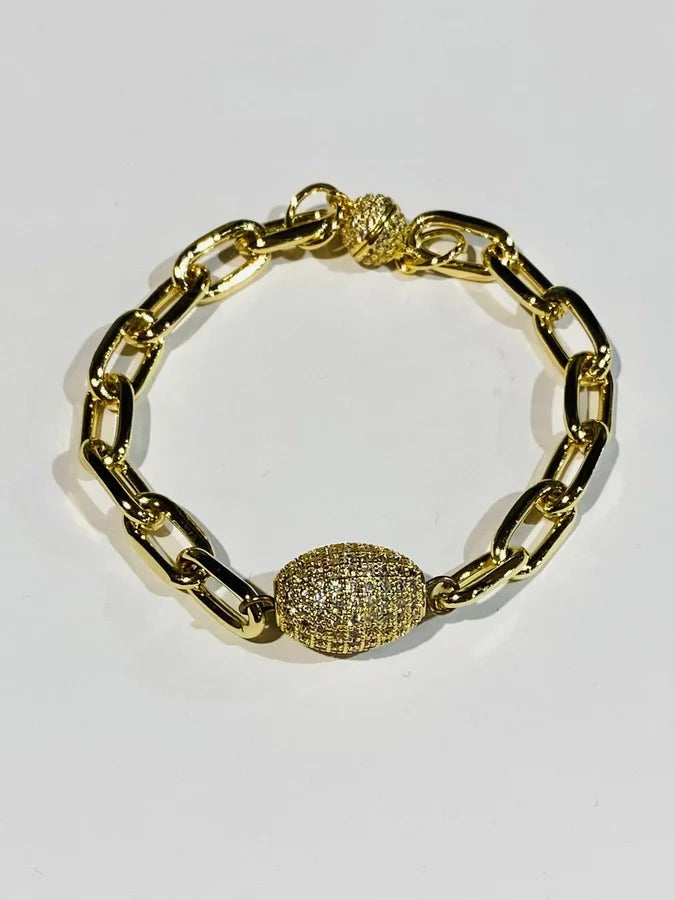 Gold Plated Link Cubic Zirconia Oval Bracelet - 7"