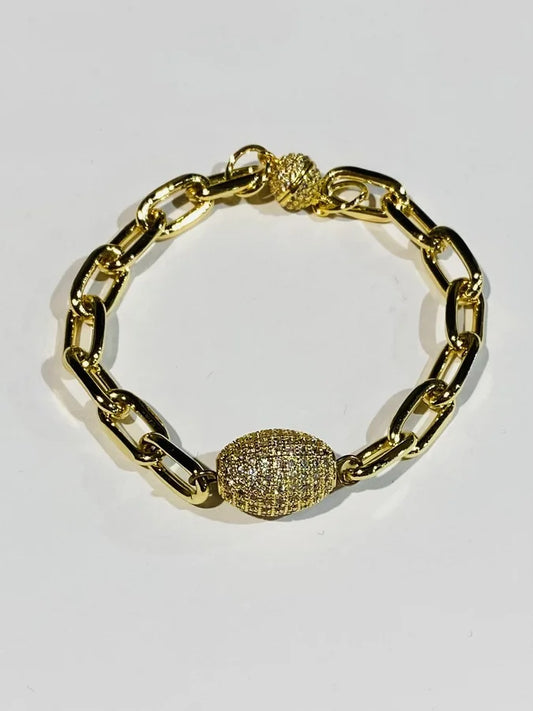 Gold Plated Link Cubic Zirconia Oval Bracelet - 7"