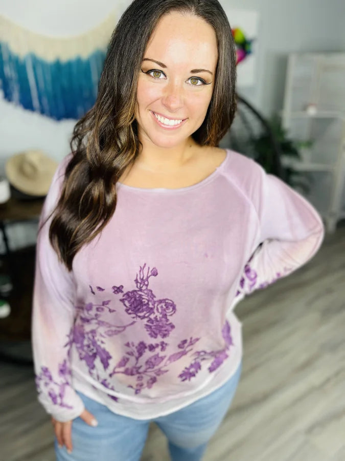 Reg. Mauve Floral/Tie Dye Long Sleeve Top
