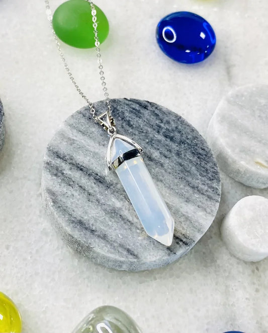 Silver Necklace with Milky Quartz Point 16"+2