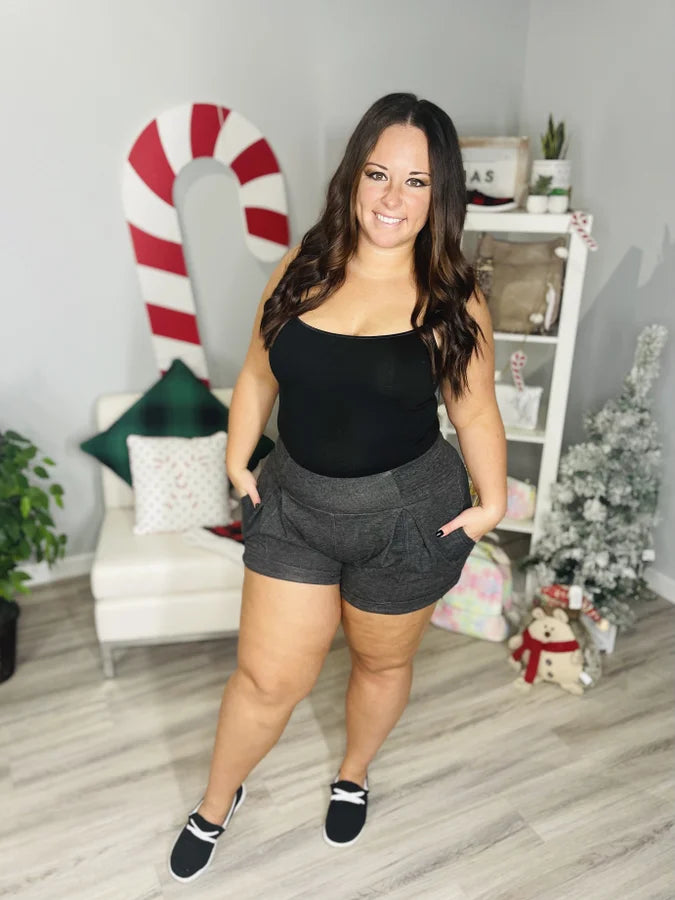 Reg/Plus Charcoal Smocked Waist Cuffed Shorts