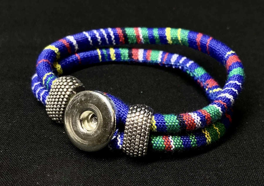 Navy Blue Multi-Colored Woven Snap Bracelet