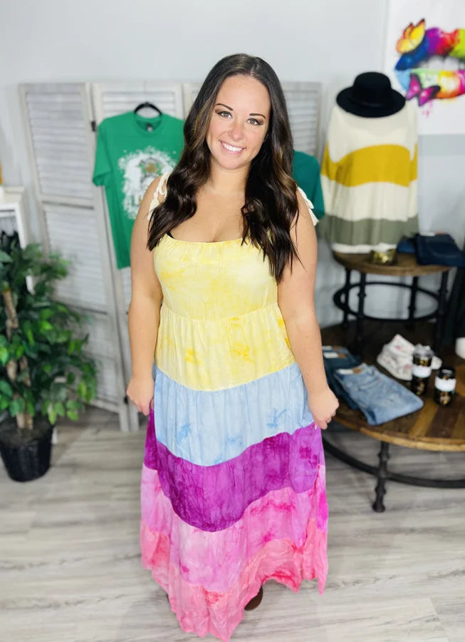 Reg/Plus Multicolor Maxi Dress w/ Tassel Straps