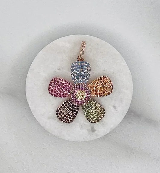 Rose Gold/Multicolor Crystal Flower Pendant (Medium)