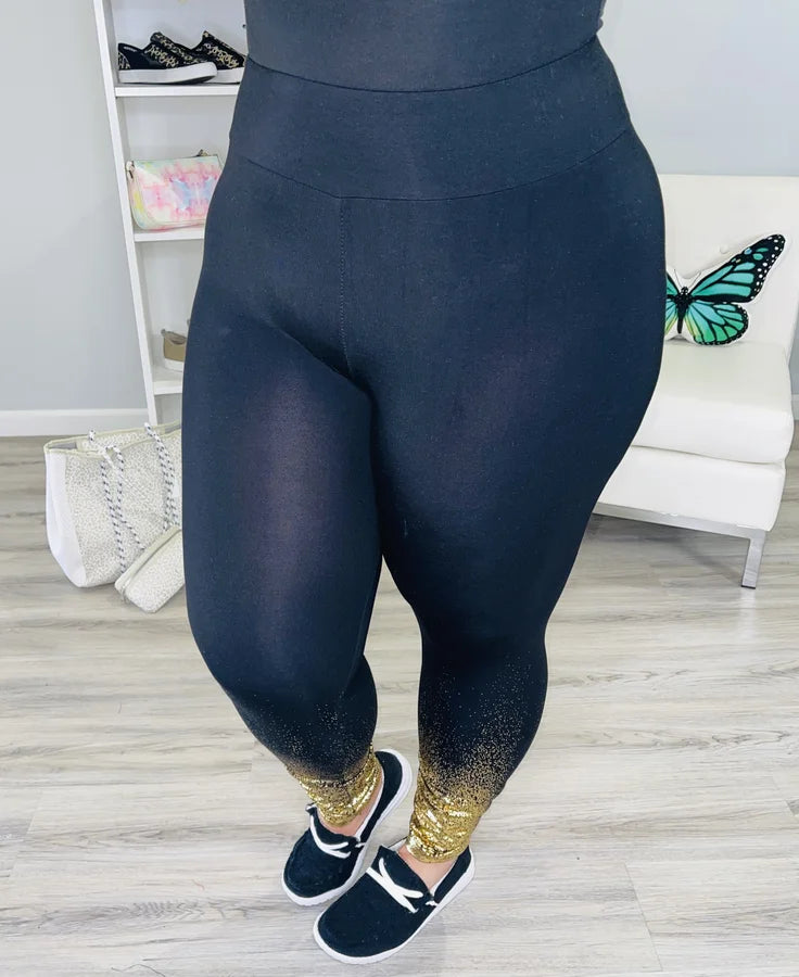 Reg/Plus Black/Gold Foil Print Leggings