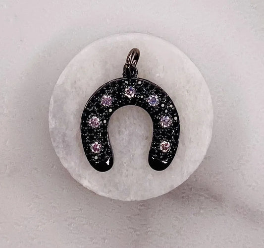 Black Crystal Horseshoe Pendant (Small)