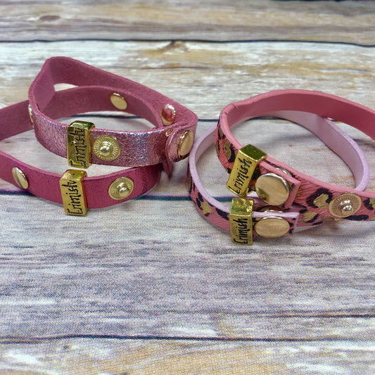 Erimish Pink Leather Cuff Bracelets (Multiple Colors)