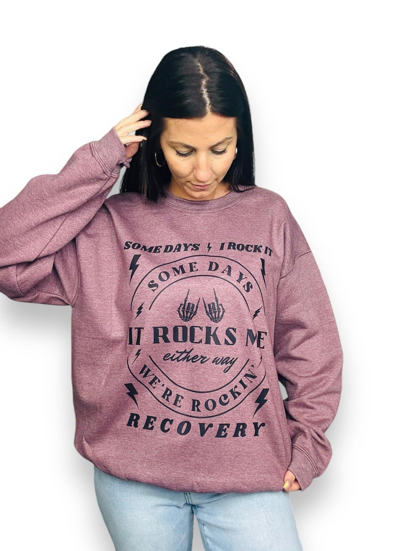 "Rocking Recovery" (Black Ink) Graphic Crewneck Sweatshirt