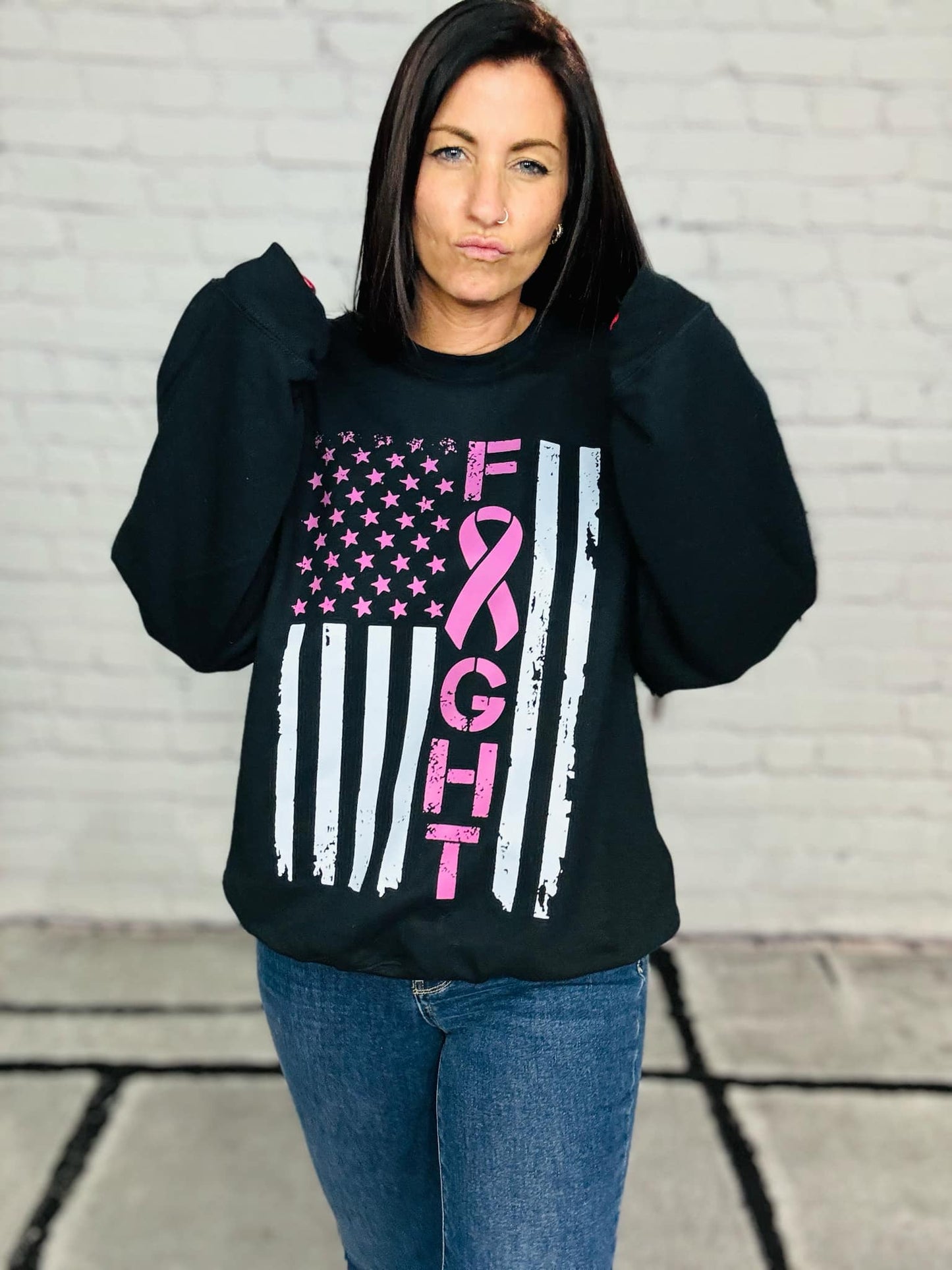 "Breast Cancer Awareness Flag" Graphic Short Sleeve T-Shirt/Crewneck Sweatshirt