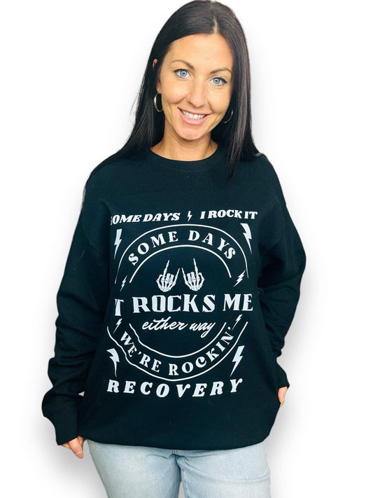 "Rocking Recovery" (White Ink) Graphic Crewneck Sweatshirt