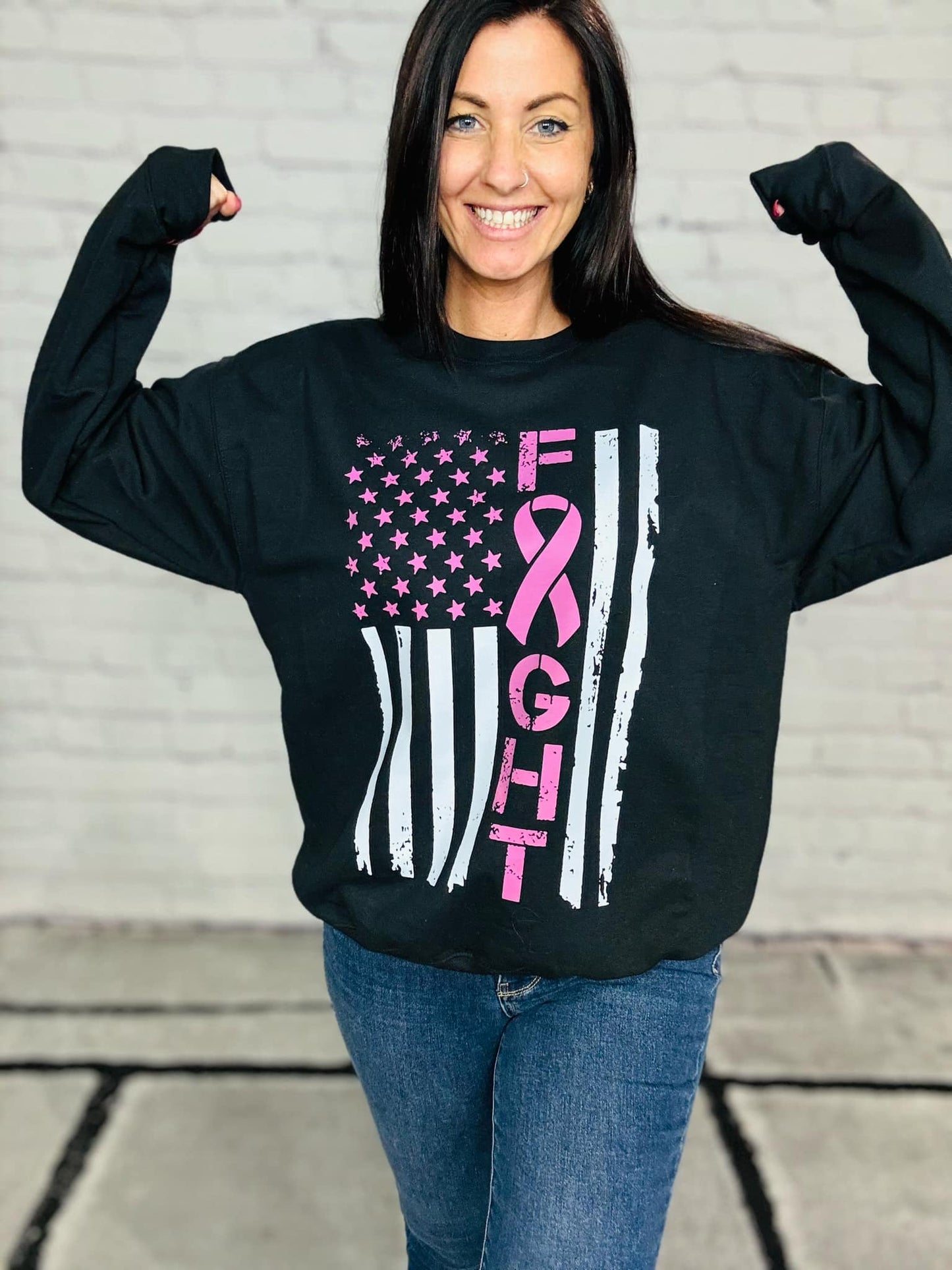 "Breast Cancer Awareness Flag" Graphic Short Sleeve T-Shirt/Crewneck Sweatshirt