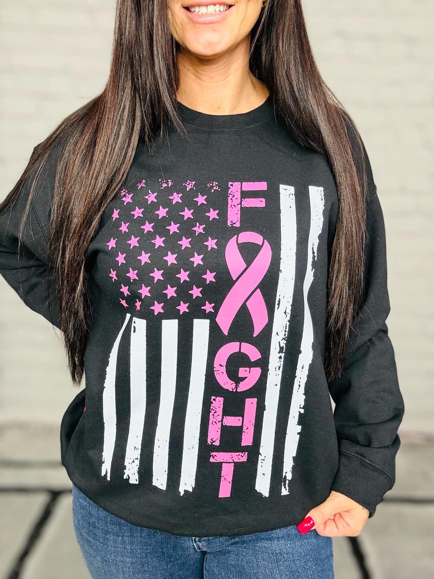 "Breast Cancer Awareness Flag" Graphic Short Sleeve T-Shirt/Crewneck Sweatshirt