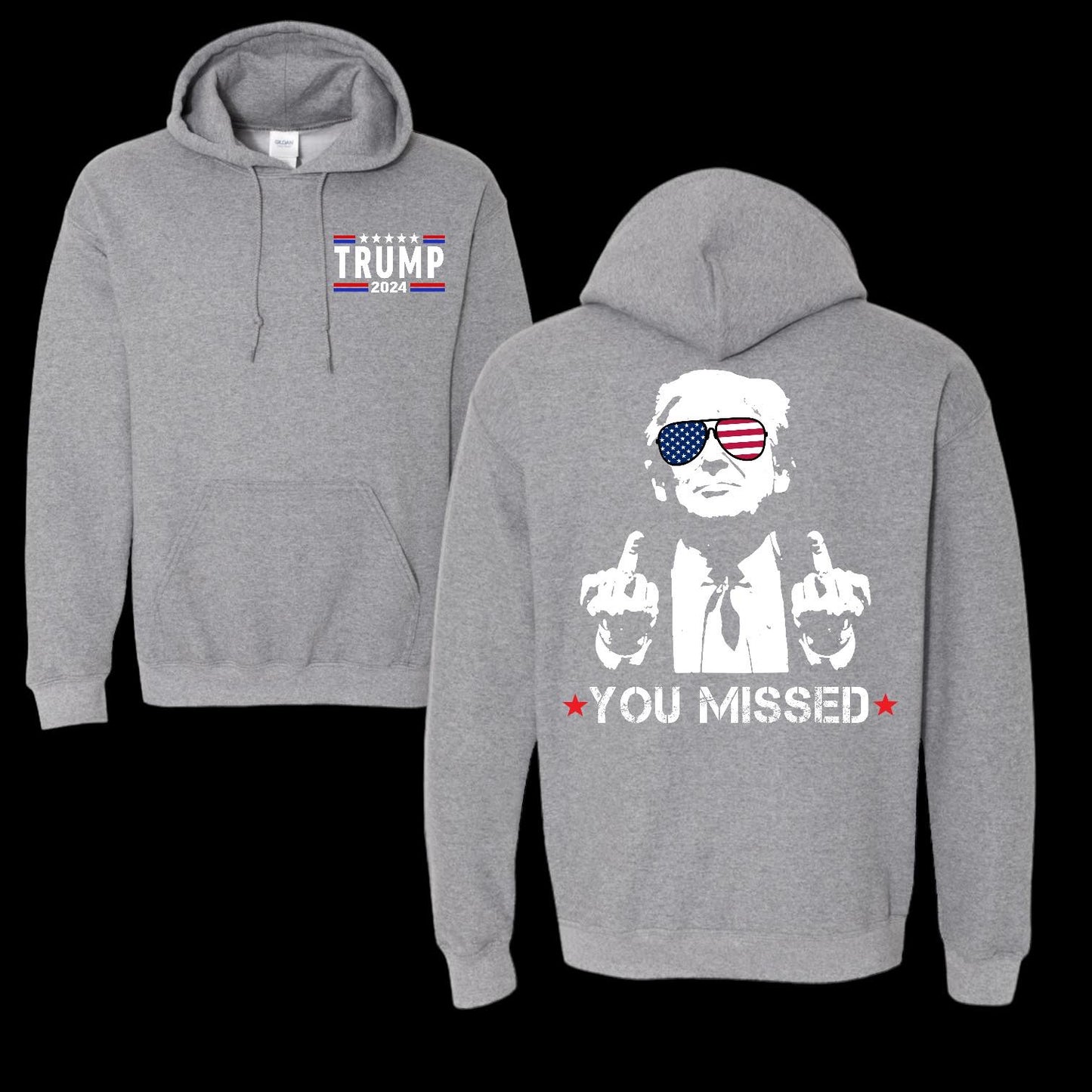 "You Missed" Pocket Logo Graphic Hoodie