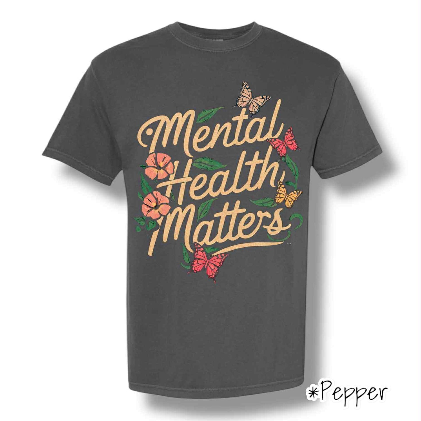 "Floral Mental Health 2.0" Front Print Only Short Sleeve