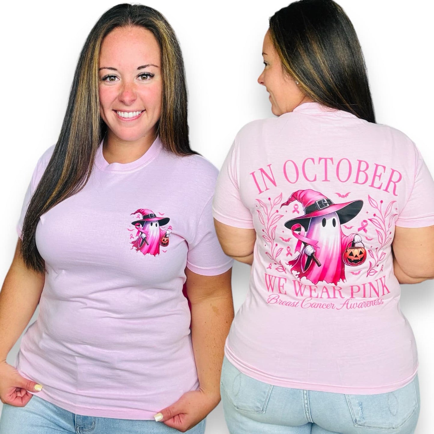 "In October We Wear Pink (Ghost)" Short Sleeve T Shirt