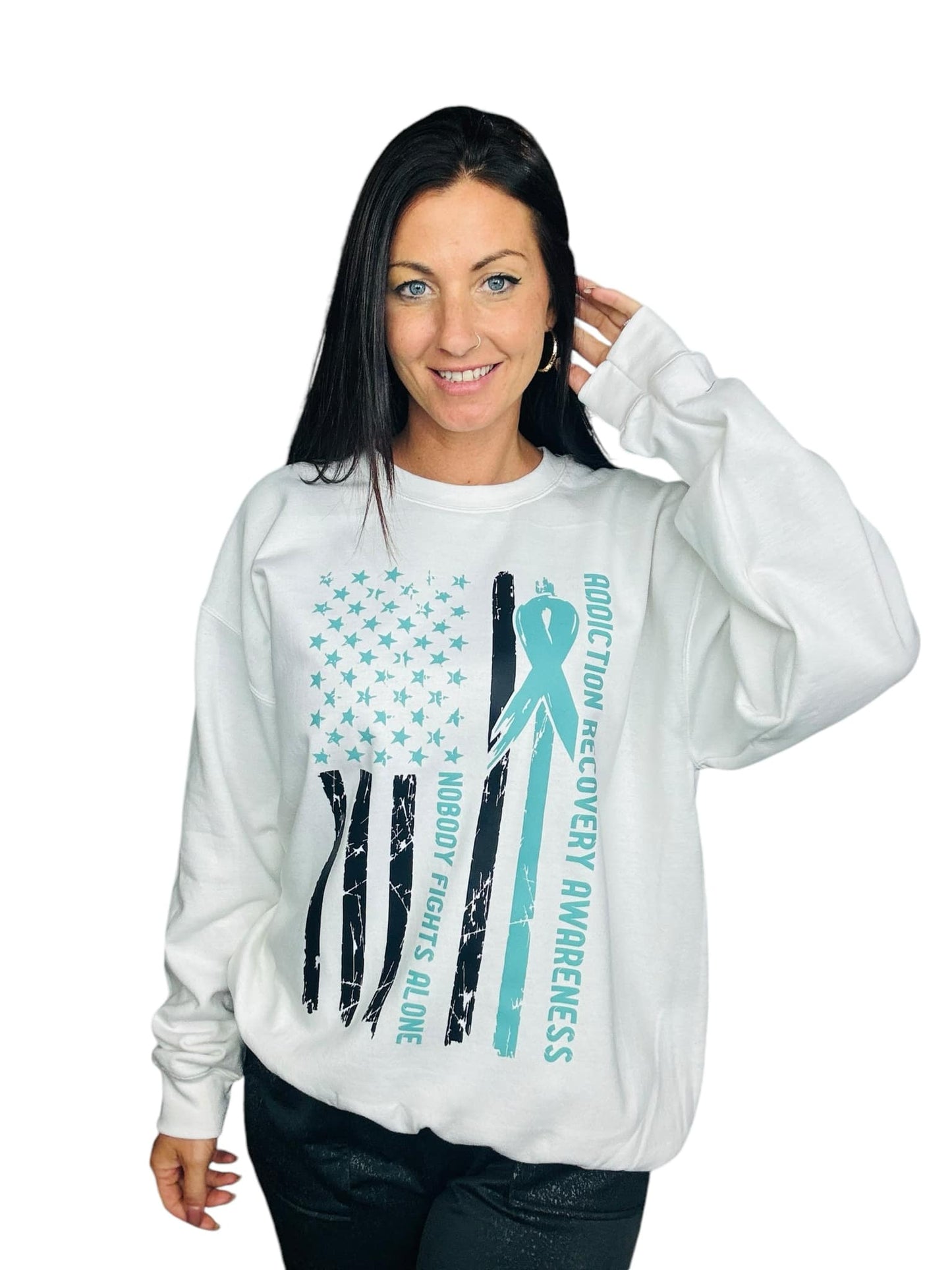 "Addiction Recovery Flag" Graphic Short Sleeve T-Shirt/Crewneck Sweatshirt