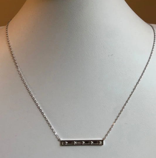 Sterling Silver Bar Necklace - 16" +2