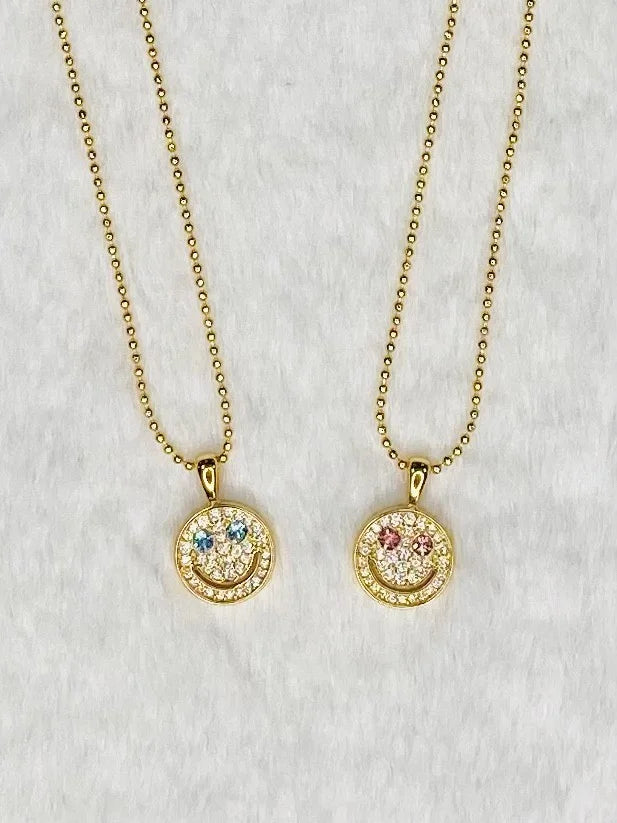 Gold Plated Brass Happy Face Necklace - 16" +2