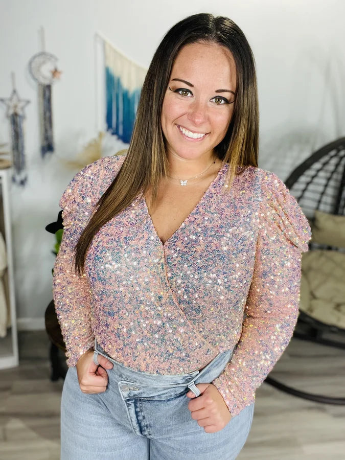 Pink Sequined Bodysuit - Reg/Plus