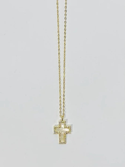 Sterling Silver Gold Plated Mother of Pearl Cross Necklace - 16" +2