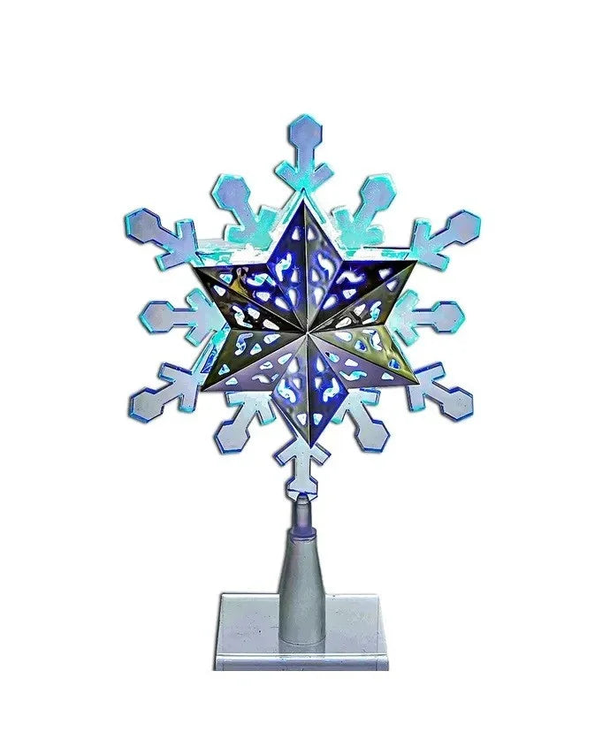 9" Rotating Blue & White LED Snowflake Tree Topper