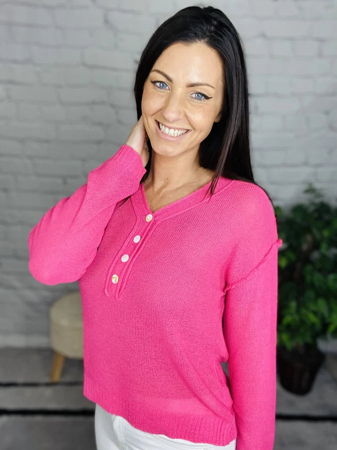 "Mesh Around" Fuchsia Knit Long Sleeve Top