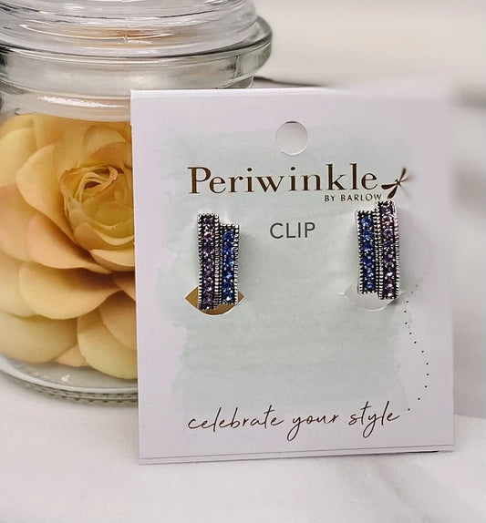 Blue/Purple Crystal Clip-On Earrings by Periwinkle