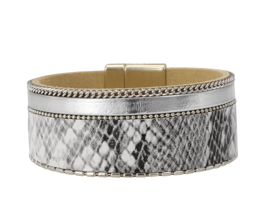 Erimish White Snake Cuff Bracelet w/ Magnetic Closure